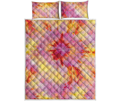 Pink And Yellow Tie Dye Print Quilt Bed Set