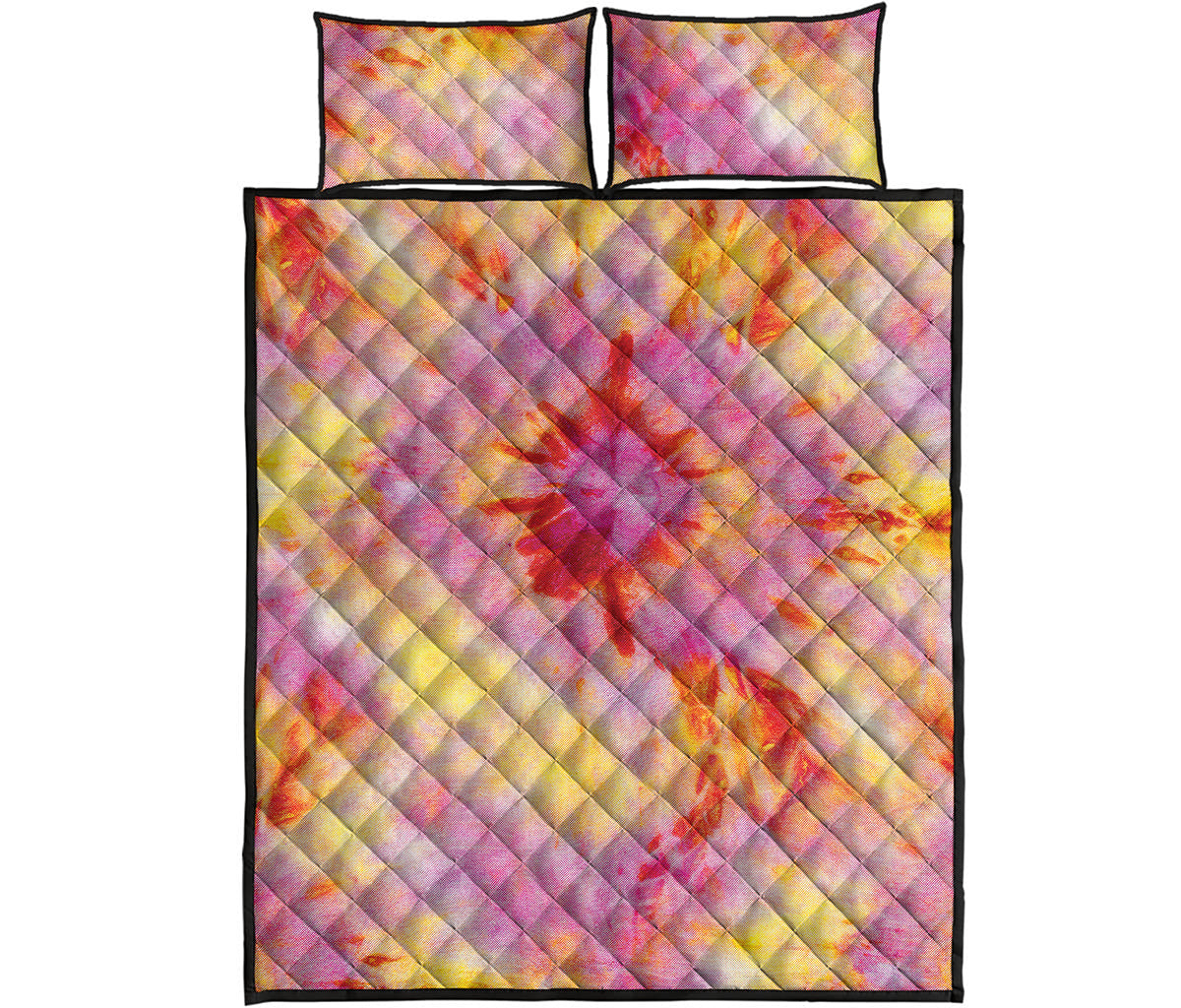 Pink And Yellow Tie Dye Print Quilt Bed Set