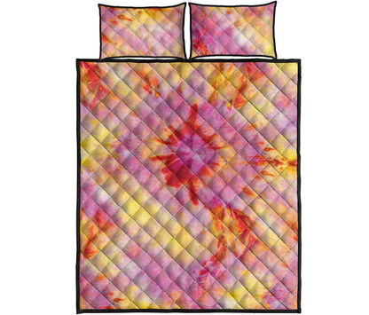 Pink And Yellow Tie Dye Print Quilt Bed Set