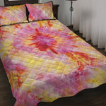 Pink And Yellow Tie Dye Print Quilt Bed Set