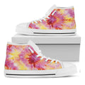 Pink And Yellow Tie Dye Print White High Top Sneakers