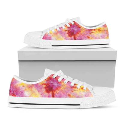 Pink And Yellow Tie Dye Print White Low Top Shoes