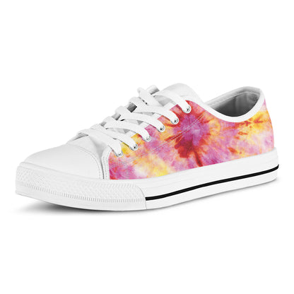 Pink And Yellow Tie Dye Print White Low Top Shoes