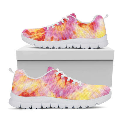 Pink And Yellow Tie Dye Print White Sneakers