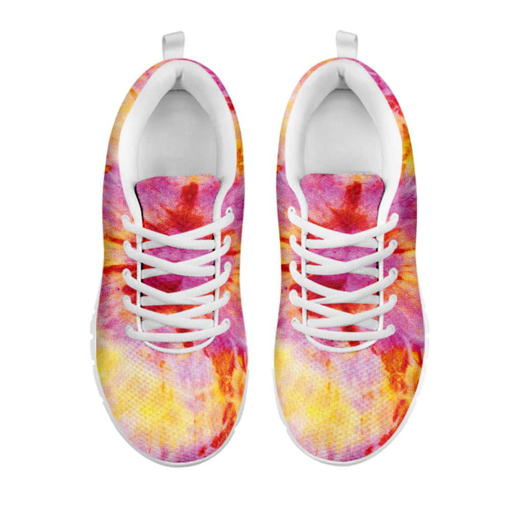 Pink And Yellow Tie Dye Print White Sneakers