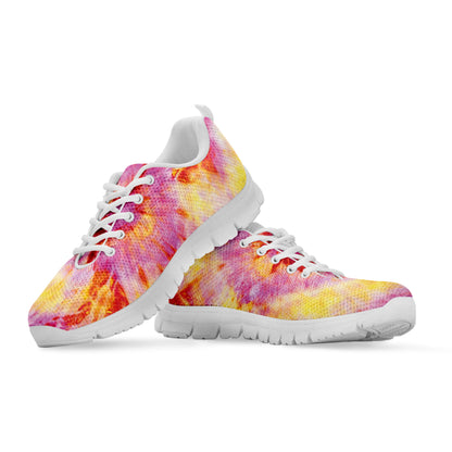 Pink And Yellow Tie Dye Print White Sneakers