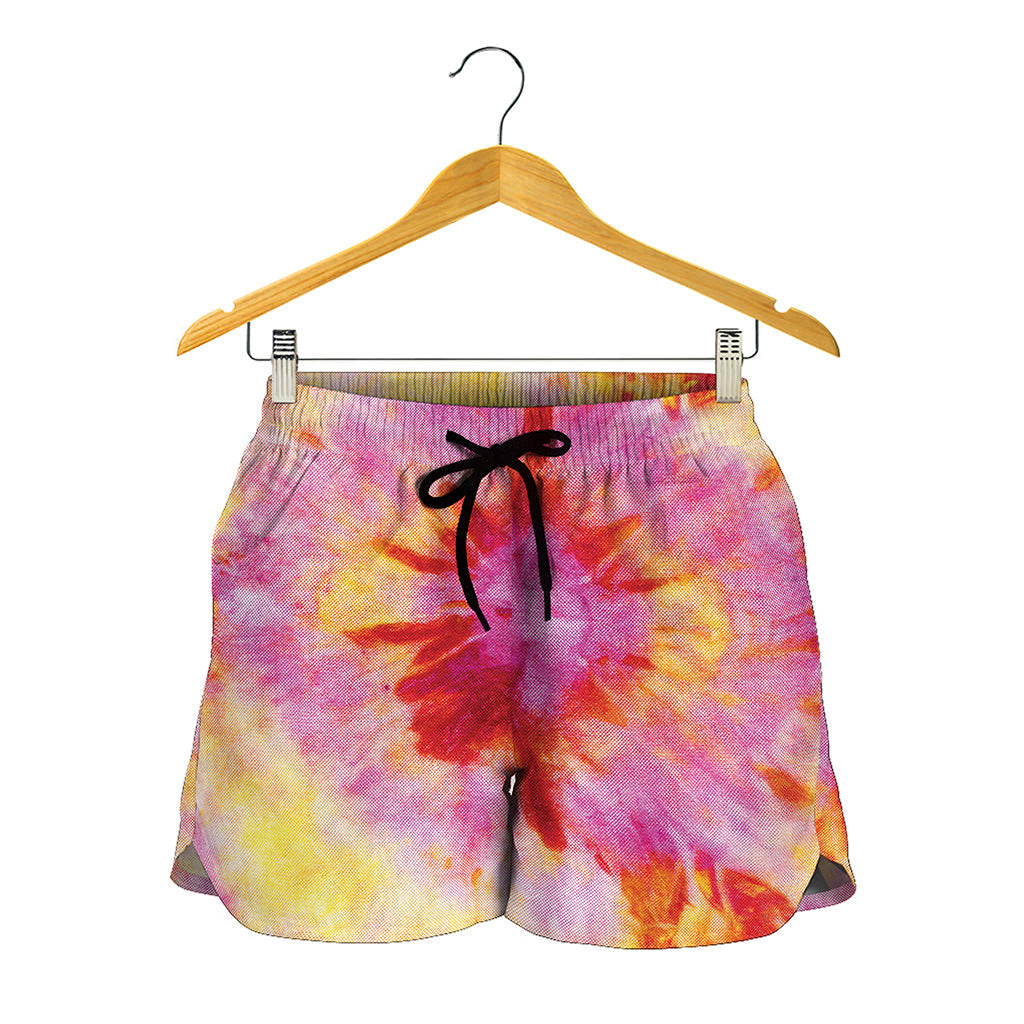 Pink And Yellow Tie Dye Print Women's Shorts