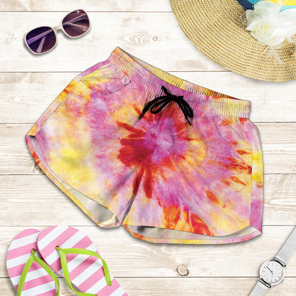 Pink And Yellow Tie Dye Print Women's Shorts