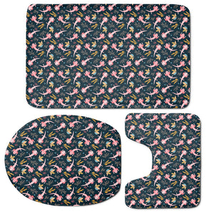 Pink Axolotl Pattern Print 3 Piece Bath Mat Set