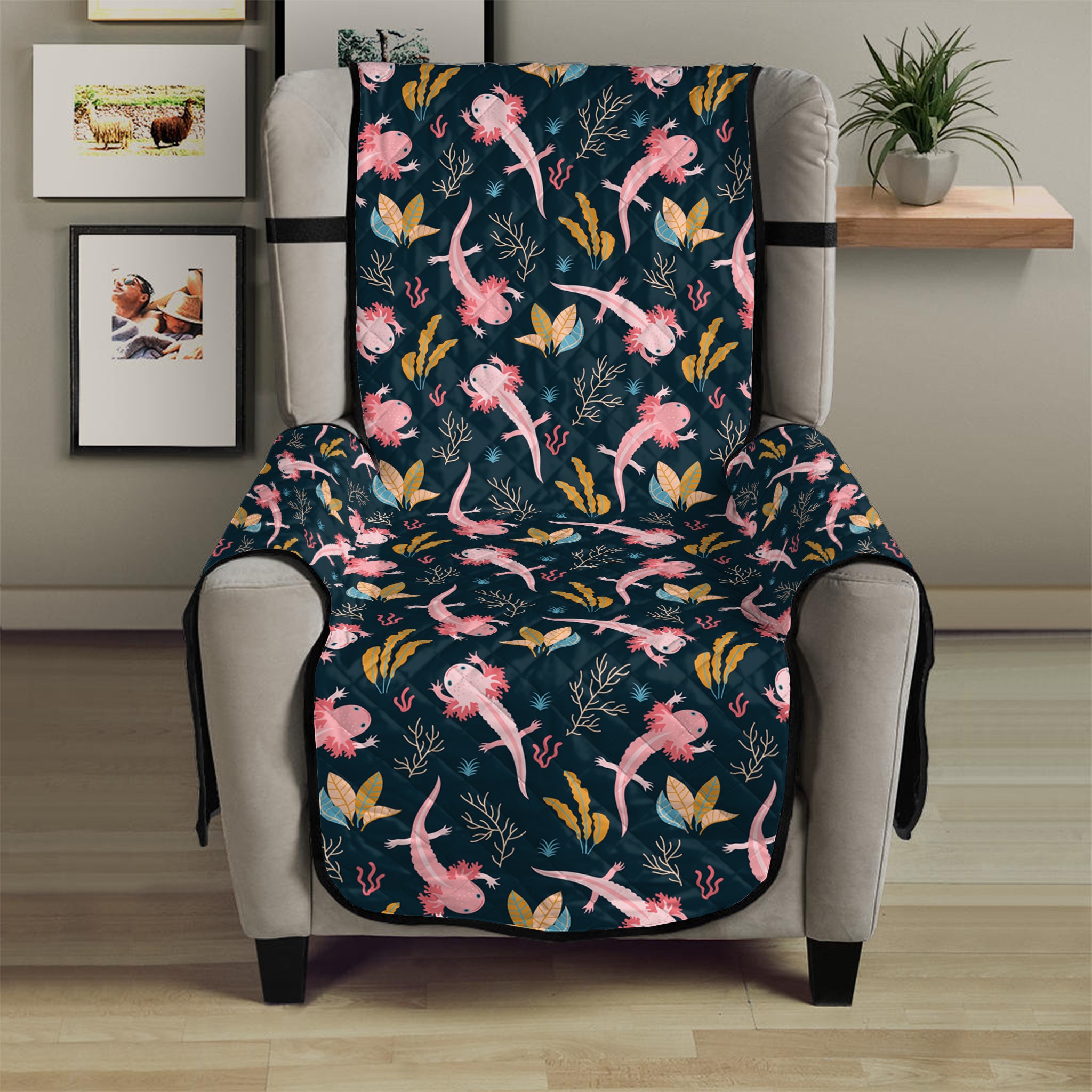 Pink Axolotl Pattern Print Armchair Protector