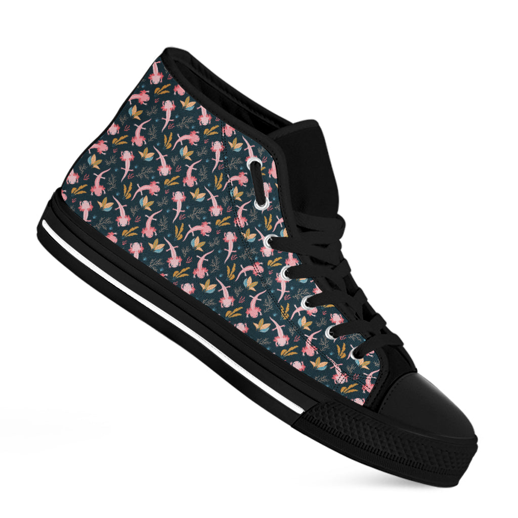 Pink Axolotl Pattern Print Black High Top Shoes