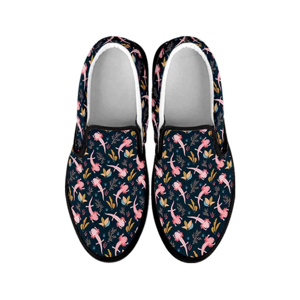 Pink Axolotl Pattern Print Black Slip On Shoes