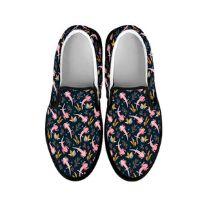 Pink Axolotl Pattern Print Black Slip On Shoes