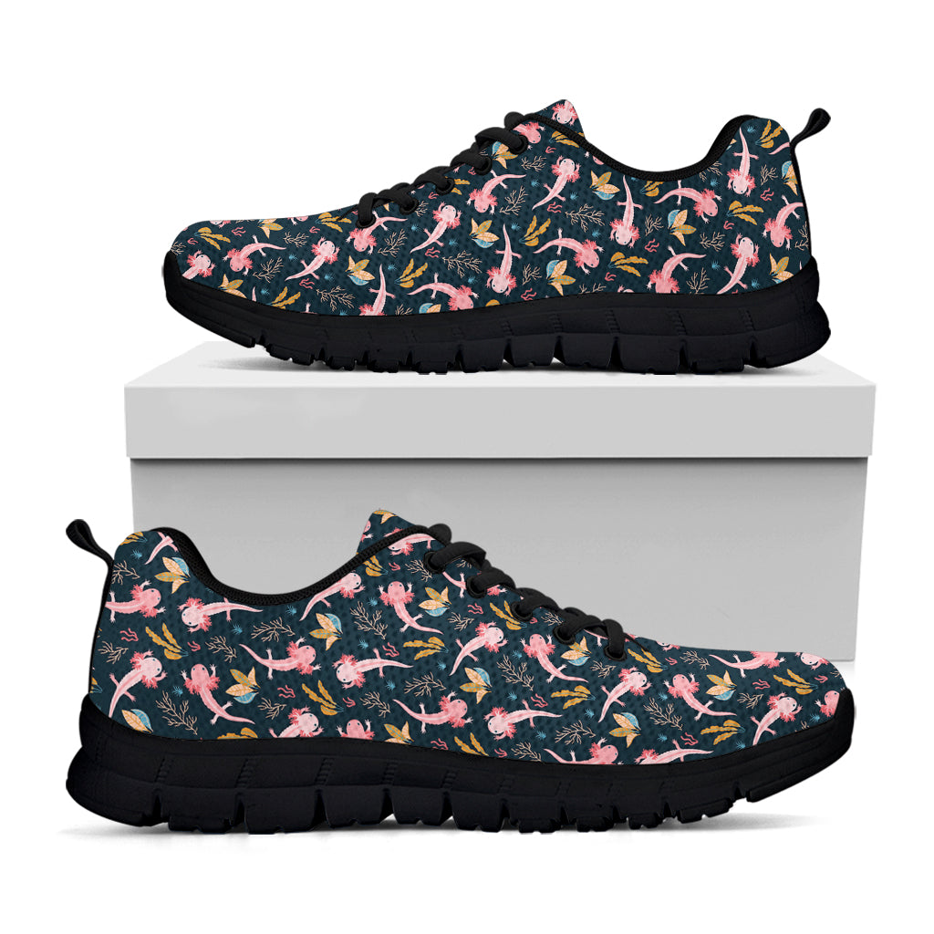 Pink Axolotl Pattern Print Black Sneakers