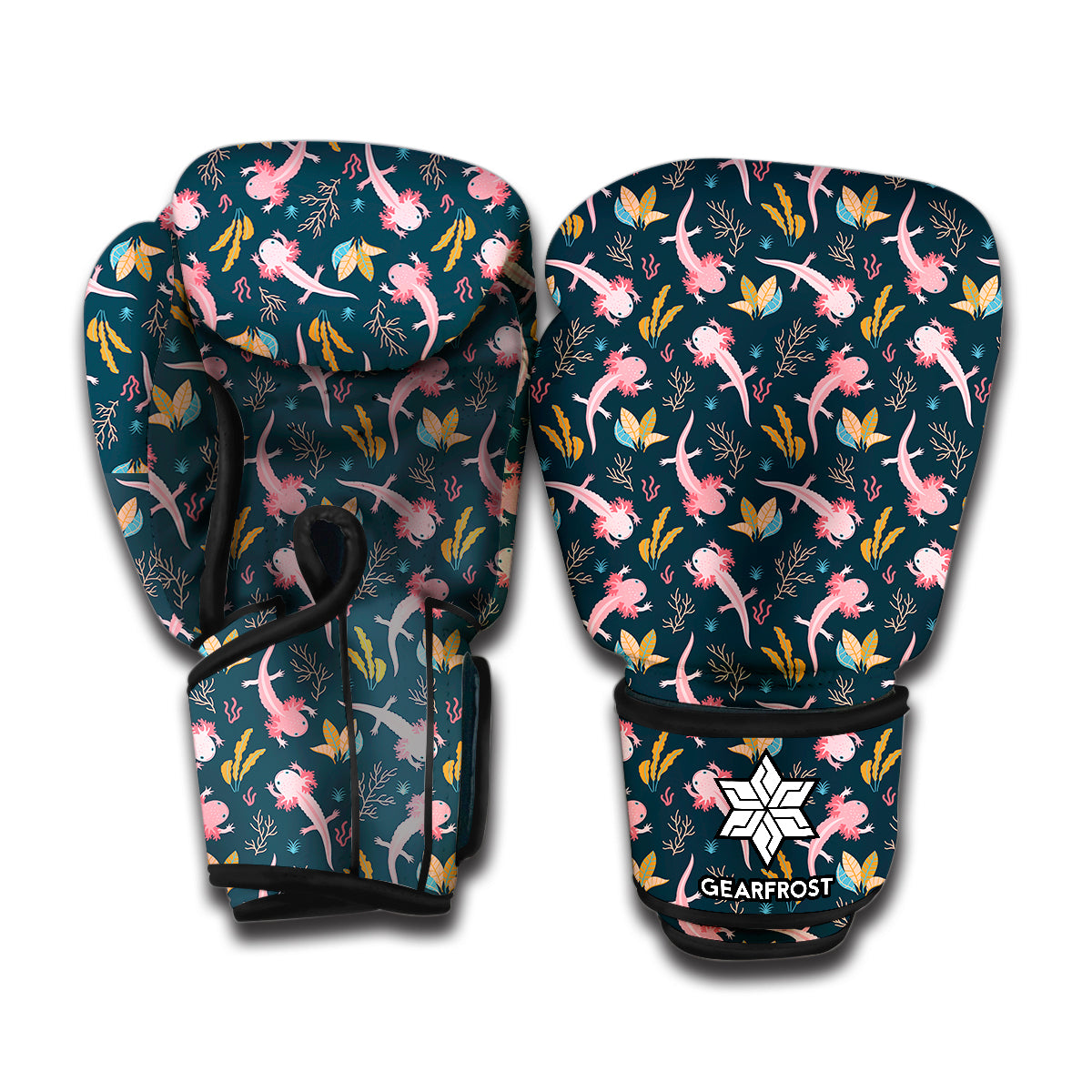 Pink Axolotl Pattern Print Boxing Gloves