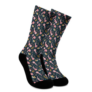 Pink Axolotl Pattern Print Crew Socks