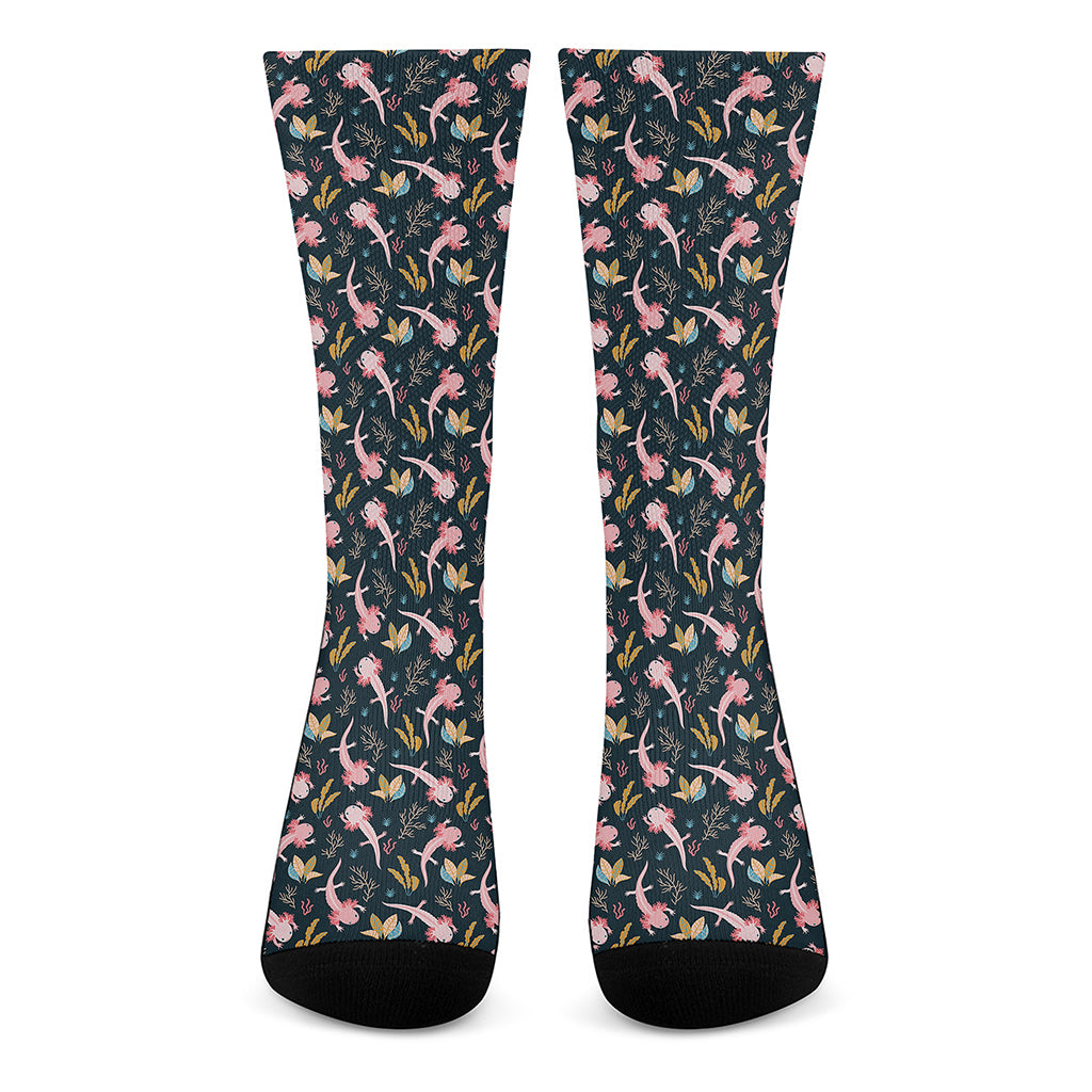 Pink Axolotl Pattern Print Crew Socks