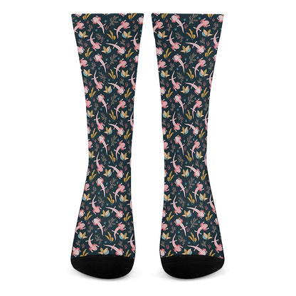 Pink Axolotl Pattern Print Crew Socks