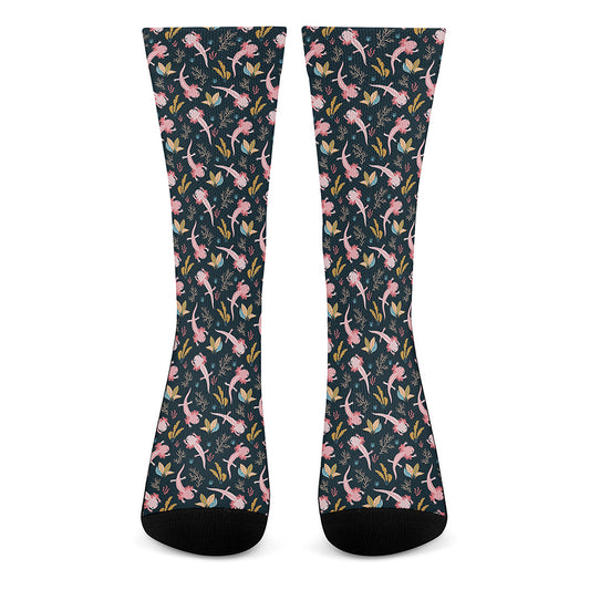 Pink Axolotl Pattern Print Crew Socks