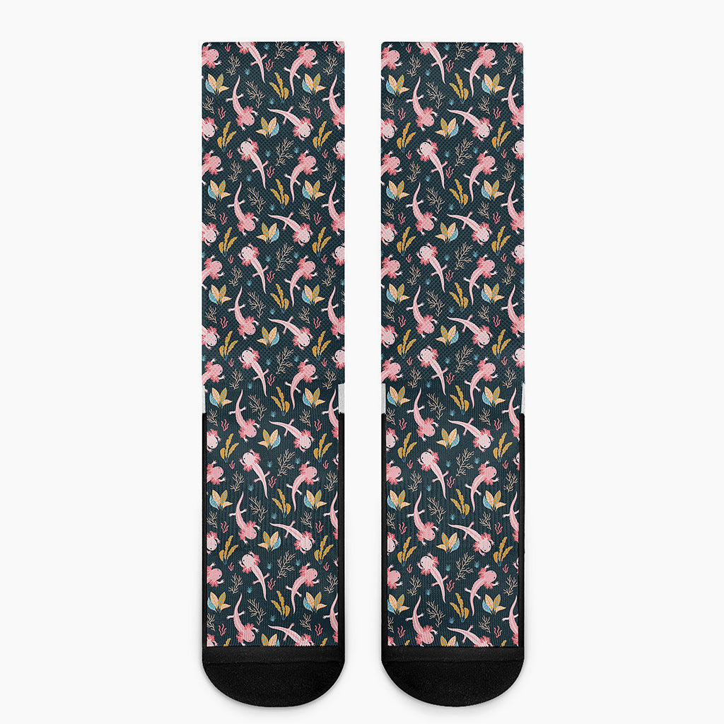 Pink Axolotl Pattern Print Crew Socks