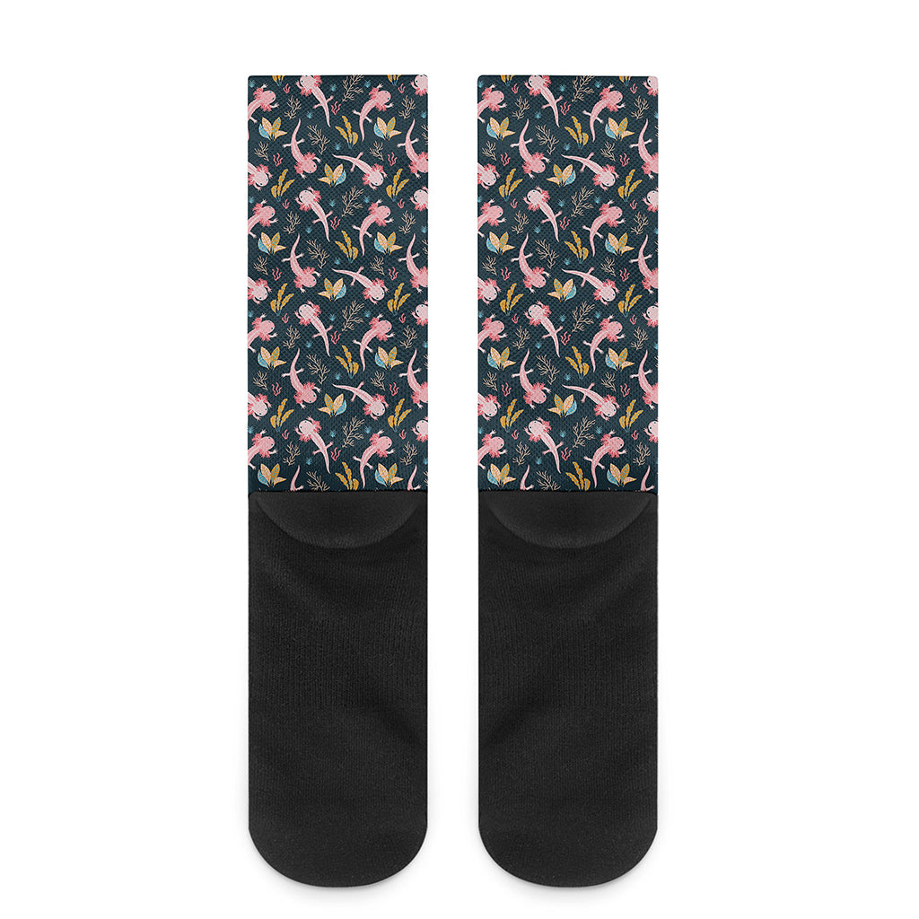 Pink Axolotl Pattern Print Crew Socks