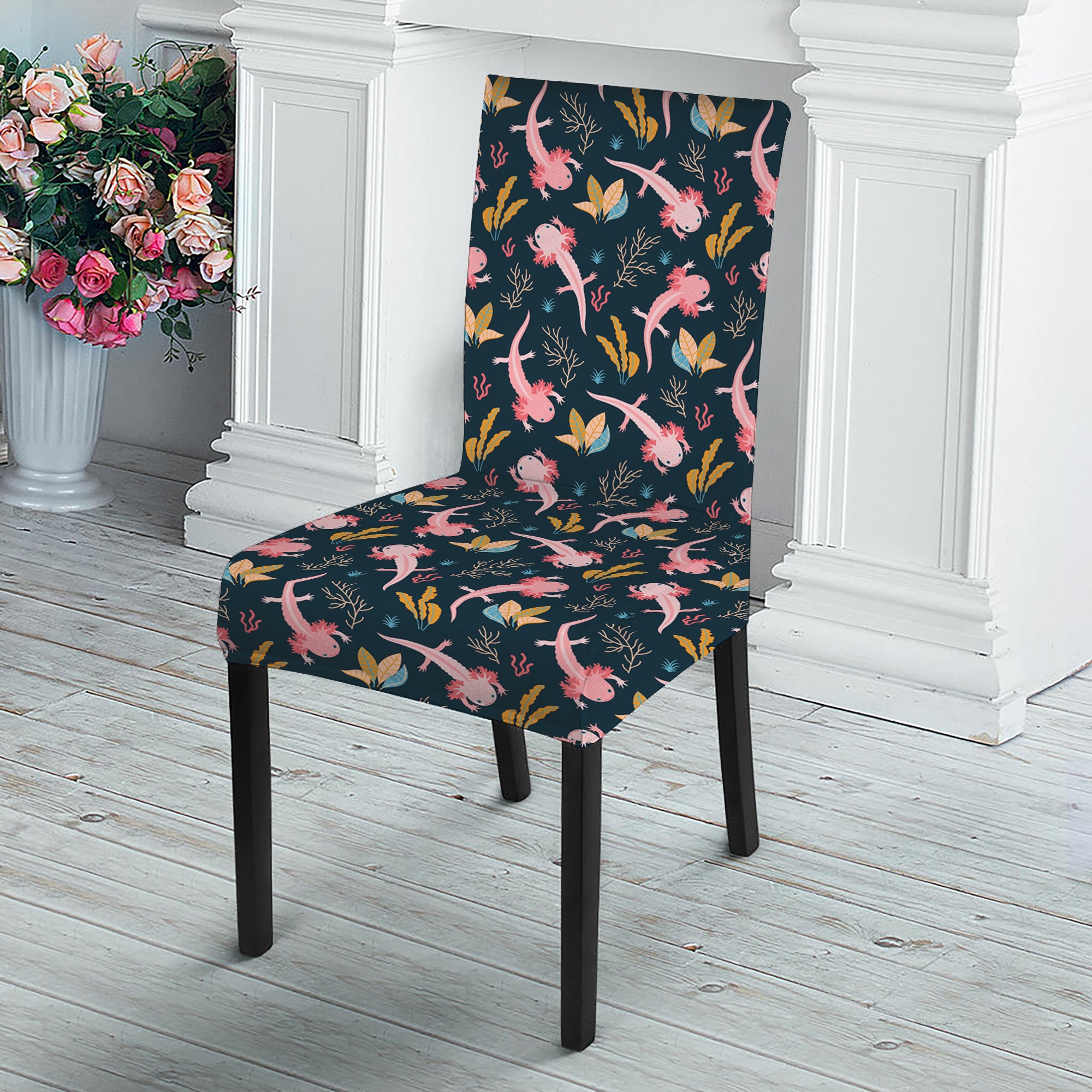 Pink Axolotl Pattern Print Dining Chair Slipcover