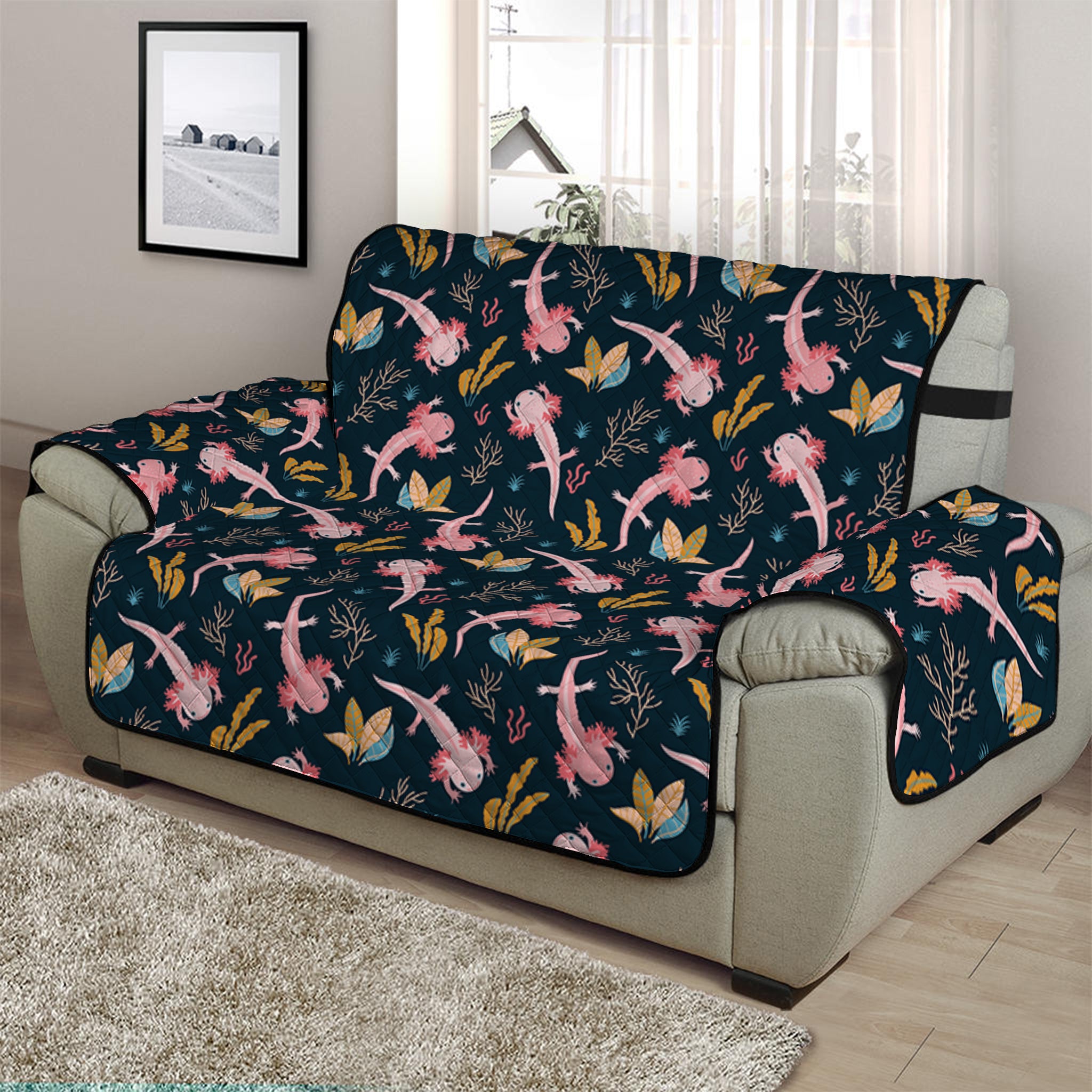 Pink Axolotl Pattern Print Half Sofa Protector