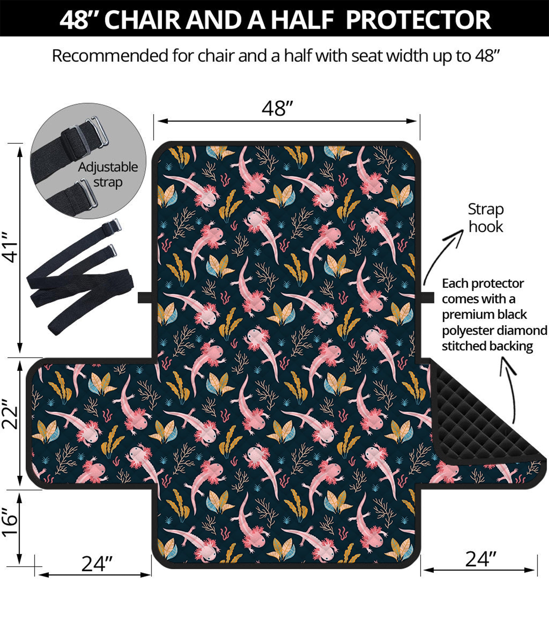 Pink Axolotl Pattern Print Half Sofa Protector