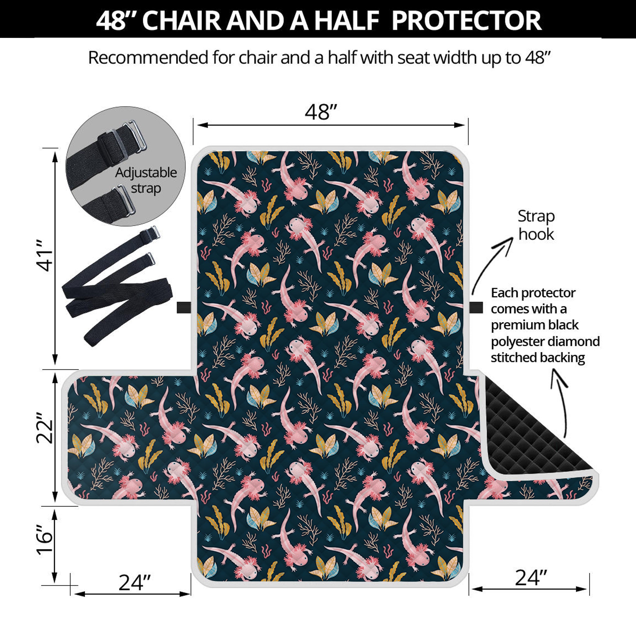 Pink Axolotl Pattern Print Half Sofa Protector