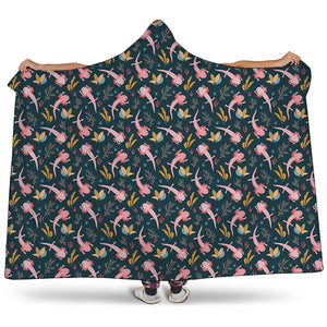 Pink Axolotl Pattern Print Hooded Blanket