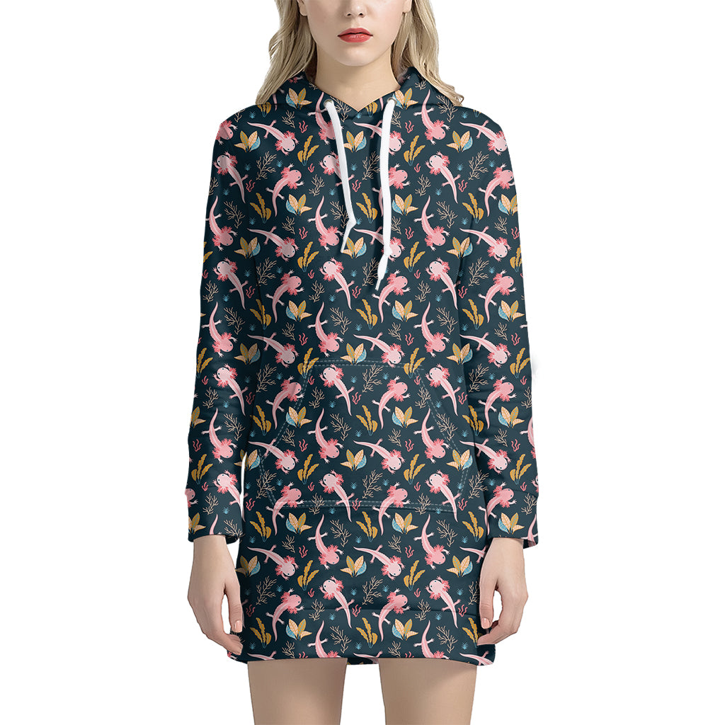 Pink Axolotl Pattern Print Hoodie Dress