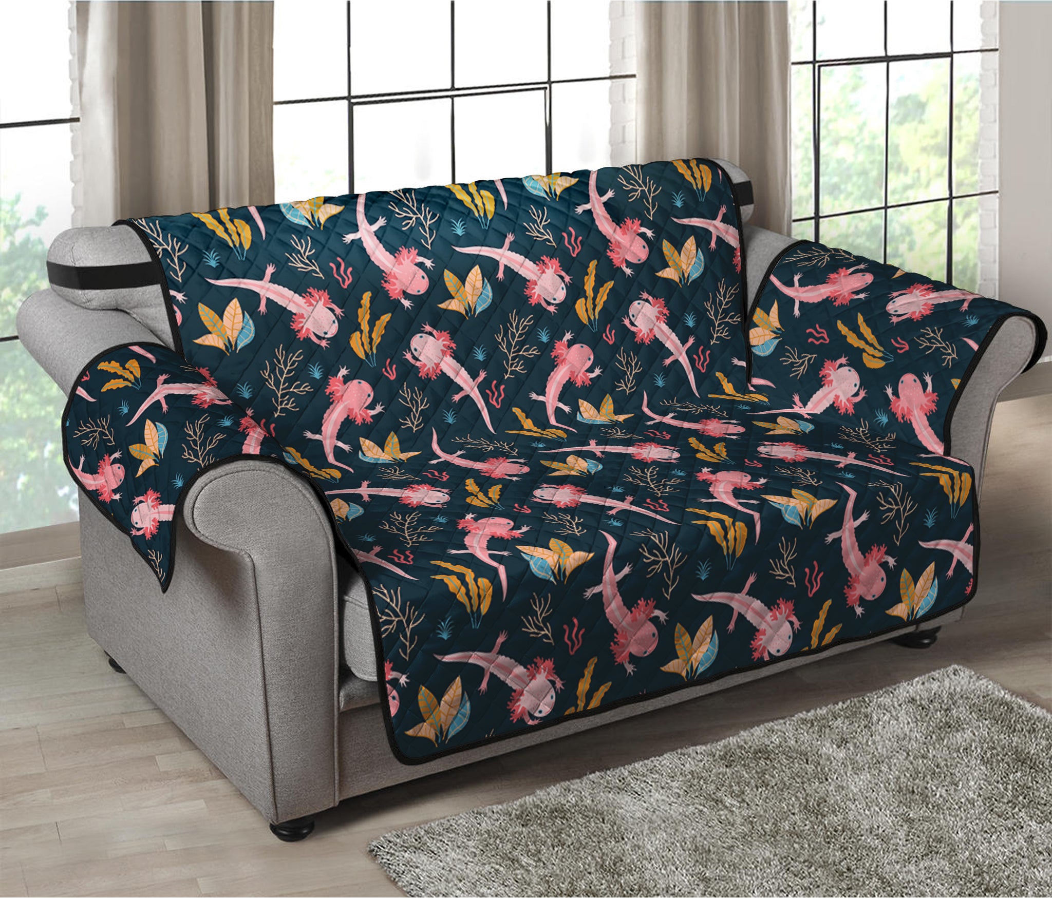 Pink Axolotl Pattern Print Loveseat Protector