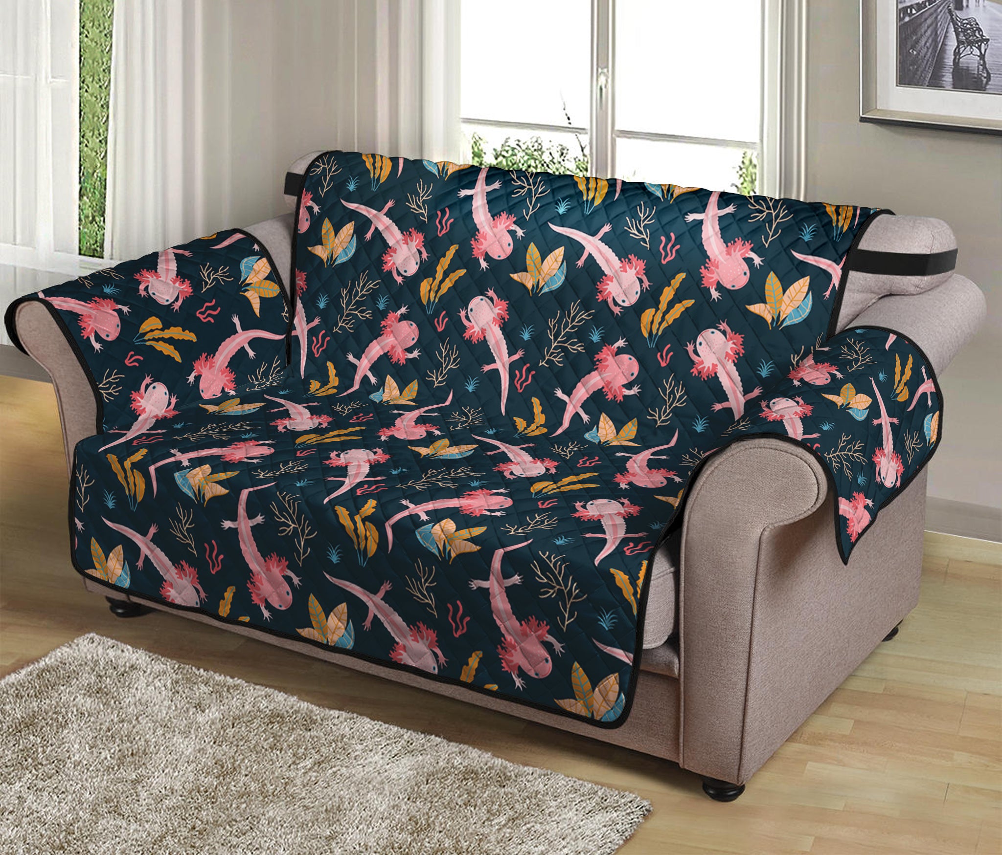 Pink Axolotl Pattern Print Loveseat Protector