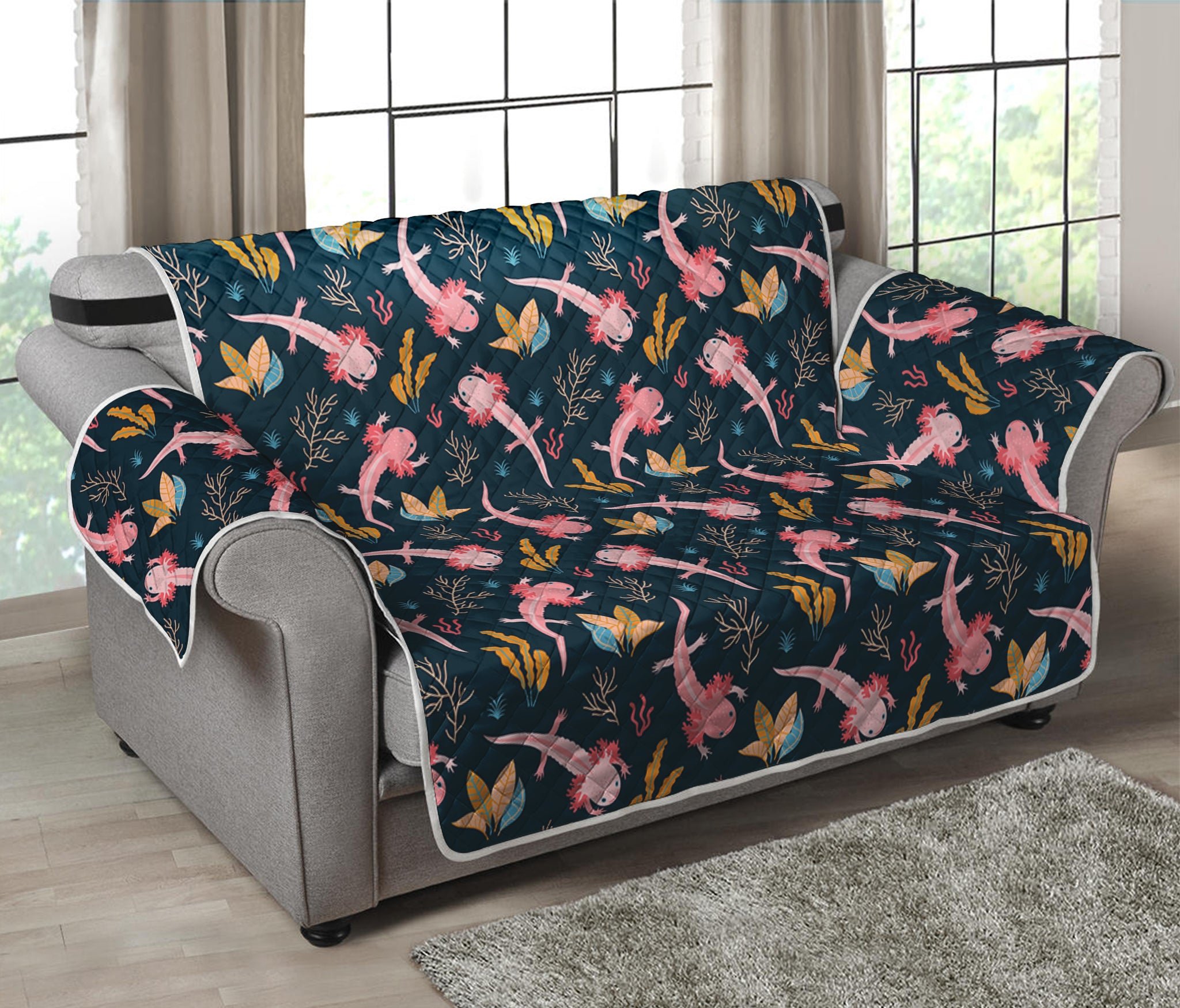 Pink Axolotl Pattern Print Loveseat Protector