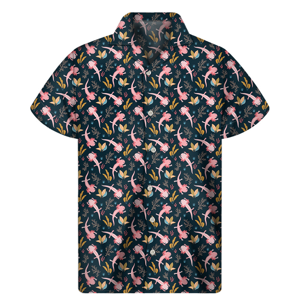 Pink Axolotl Pattern Print Men's Short Sleeve Shirt