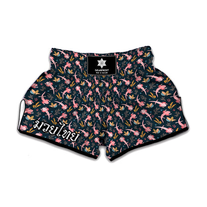 Pink Axolotl Pattern Print Muay Thai Boxing Shorts