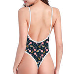 Pink Axolotl Pattern Print One Piece High Cut Swimsuit