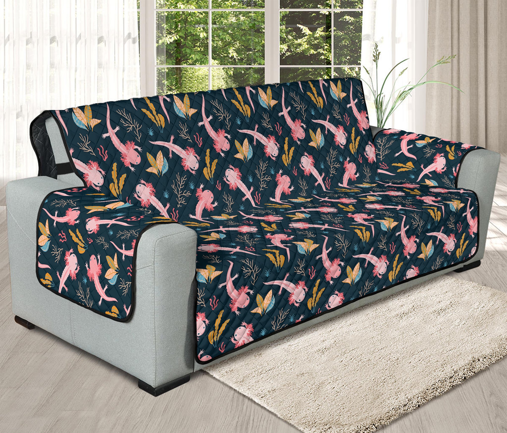 Pink Axolotl Pattern Print Oversized Sofa Protector