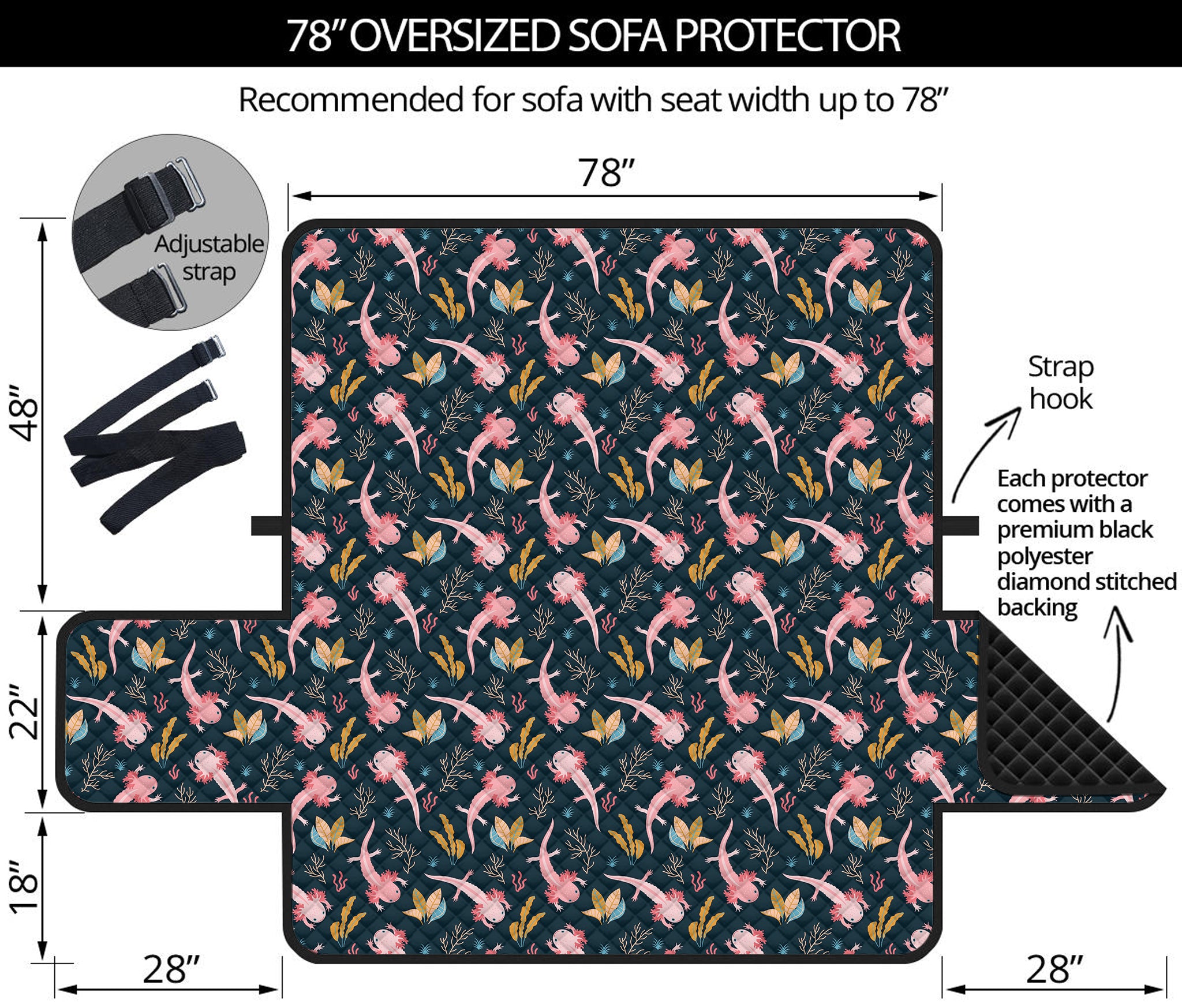 Pink Axolotl Pattern Print Oversized Sofa Protector