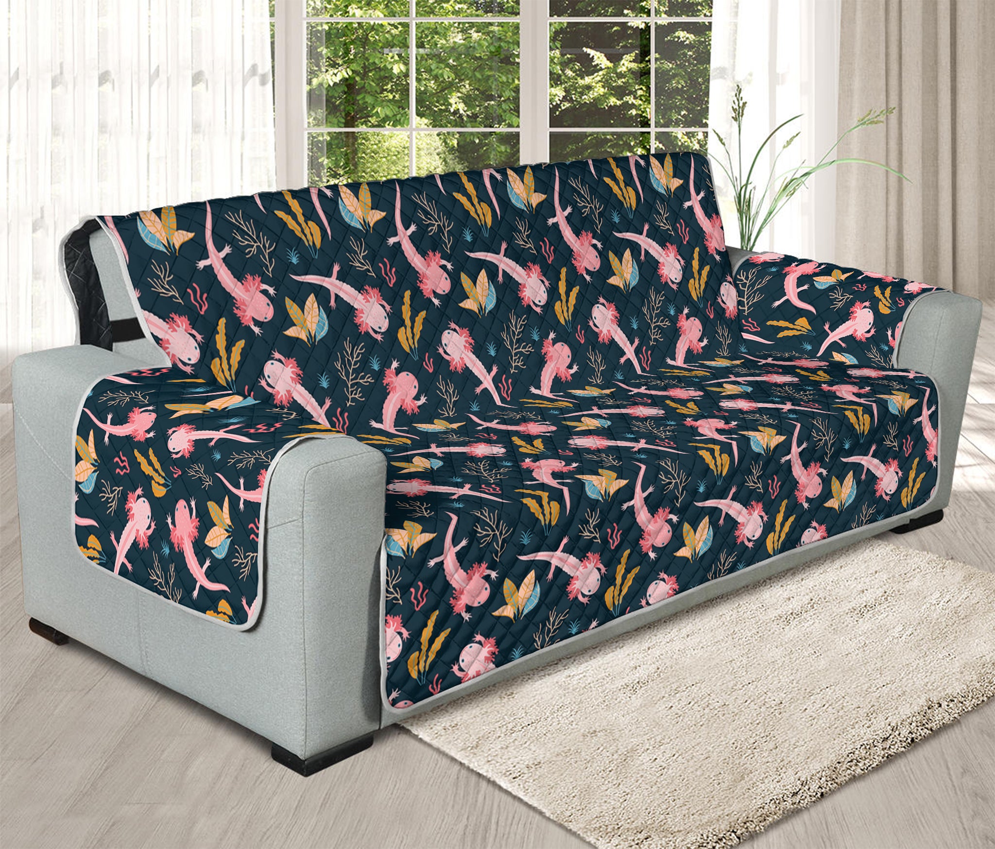 Pink Axolotl Pattern Print Oversized Sofa Protector