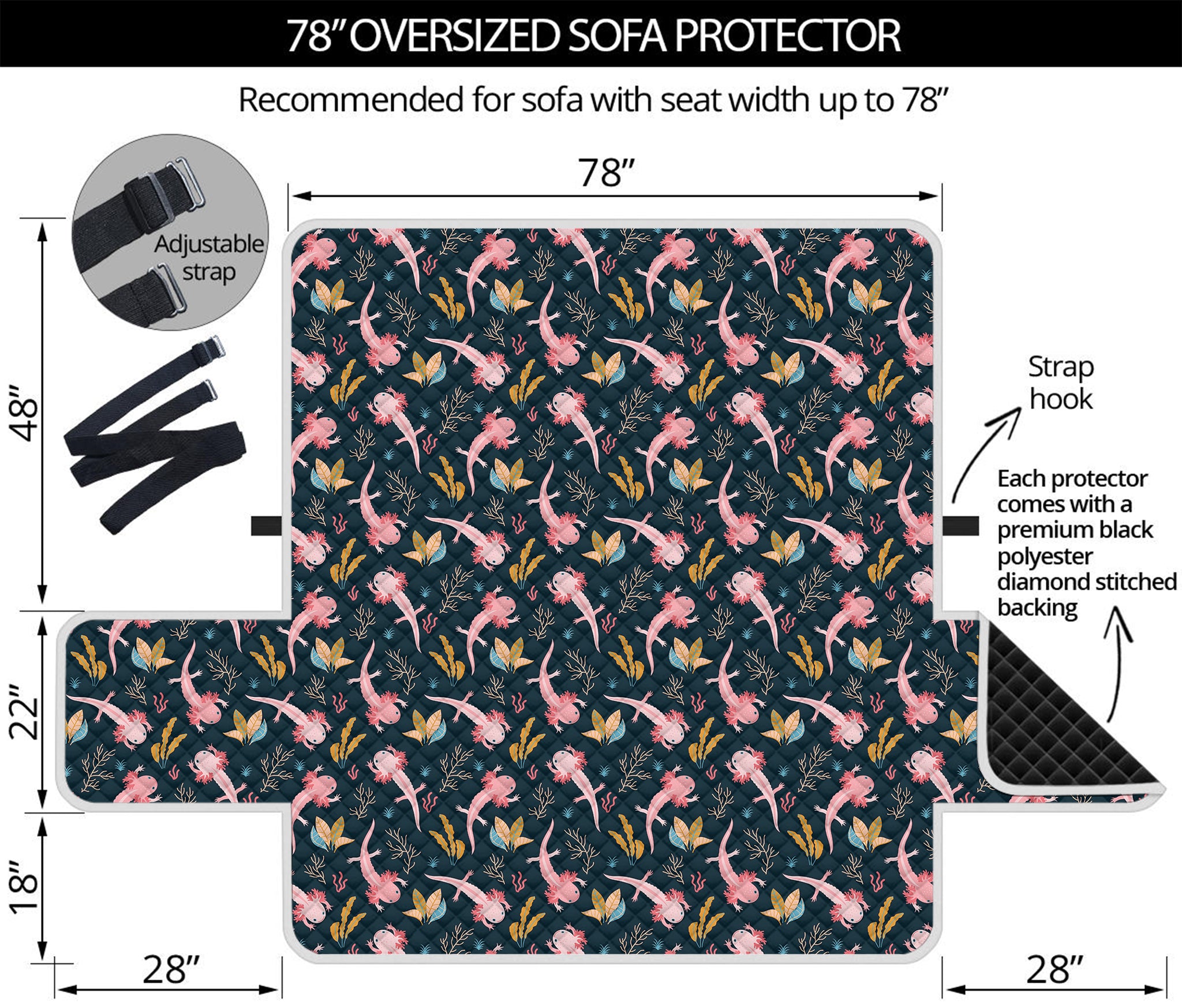 Pink Axolotl Pattern Print Oversized Sofa Protector