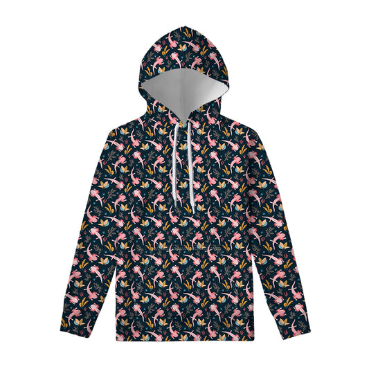 Pink Axolotl Pattern Print Pullover Hoodie