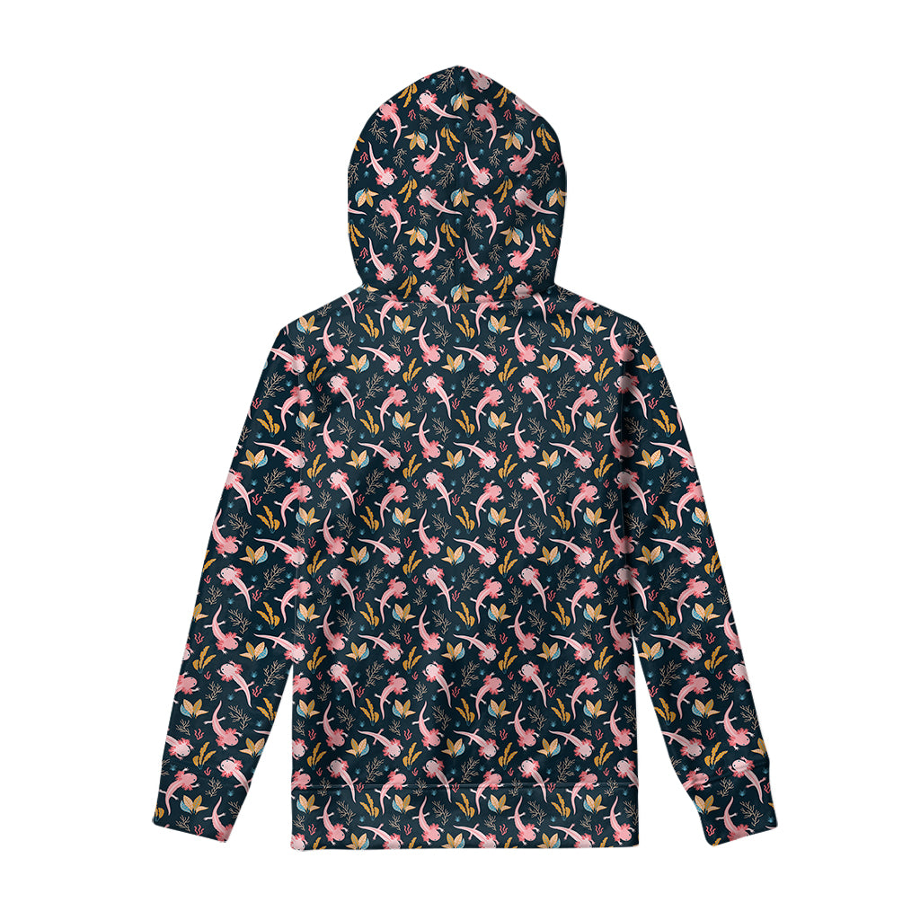 Pink Axolotl Pattern Print Pullover Hoodie