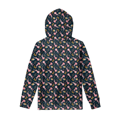 Pink Axolotl Pattern Print Pullover Hoodie