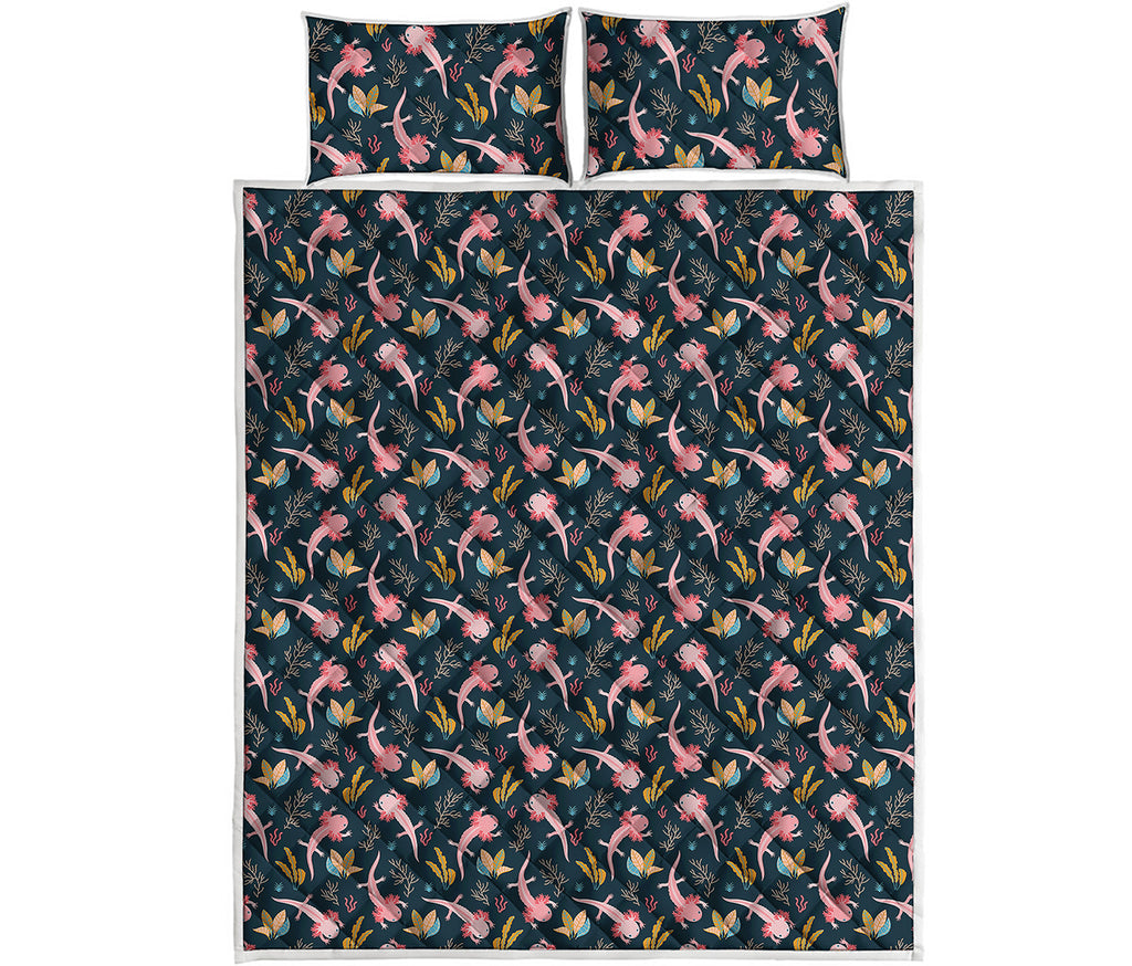 Pink Axolotl Pattern Print Quilt Bed Set