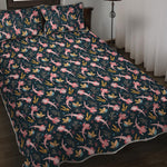 Pink Axolotl Pattern Print Quilt Bed Set