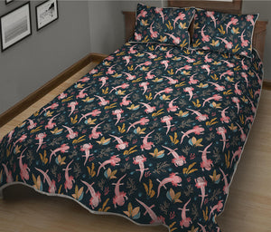 Pink Axolotl Pattern Print Quilt Bed Set