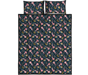 Pink Axolotl Pattern Print Quilt Bed Set