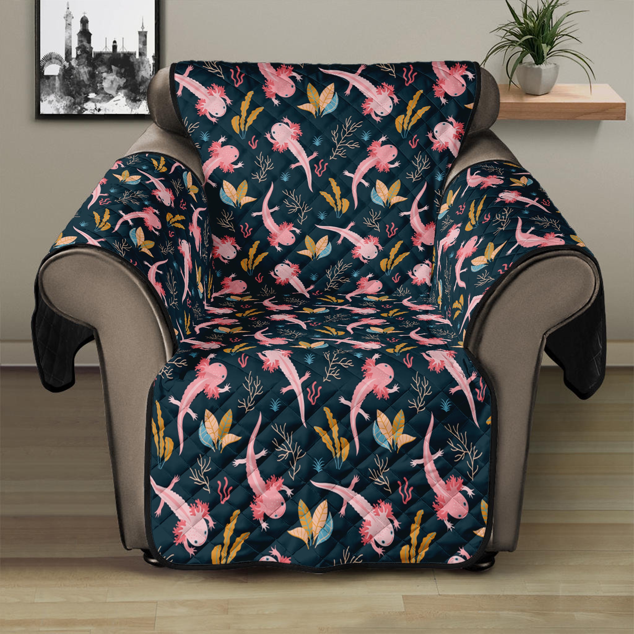 Pink Axolotl Pattern Print Recliner Protector