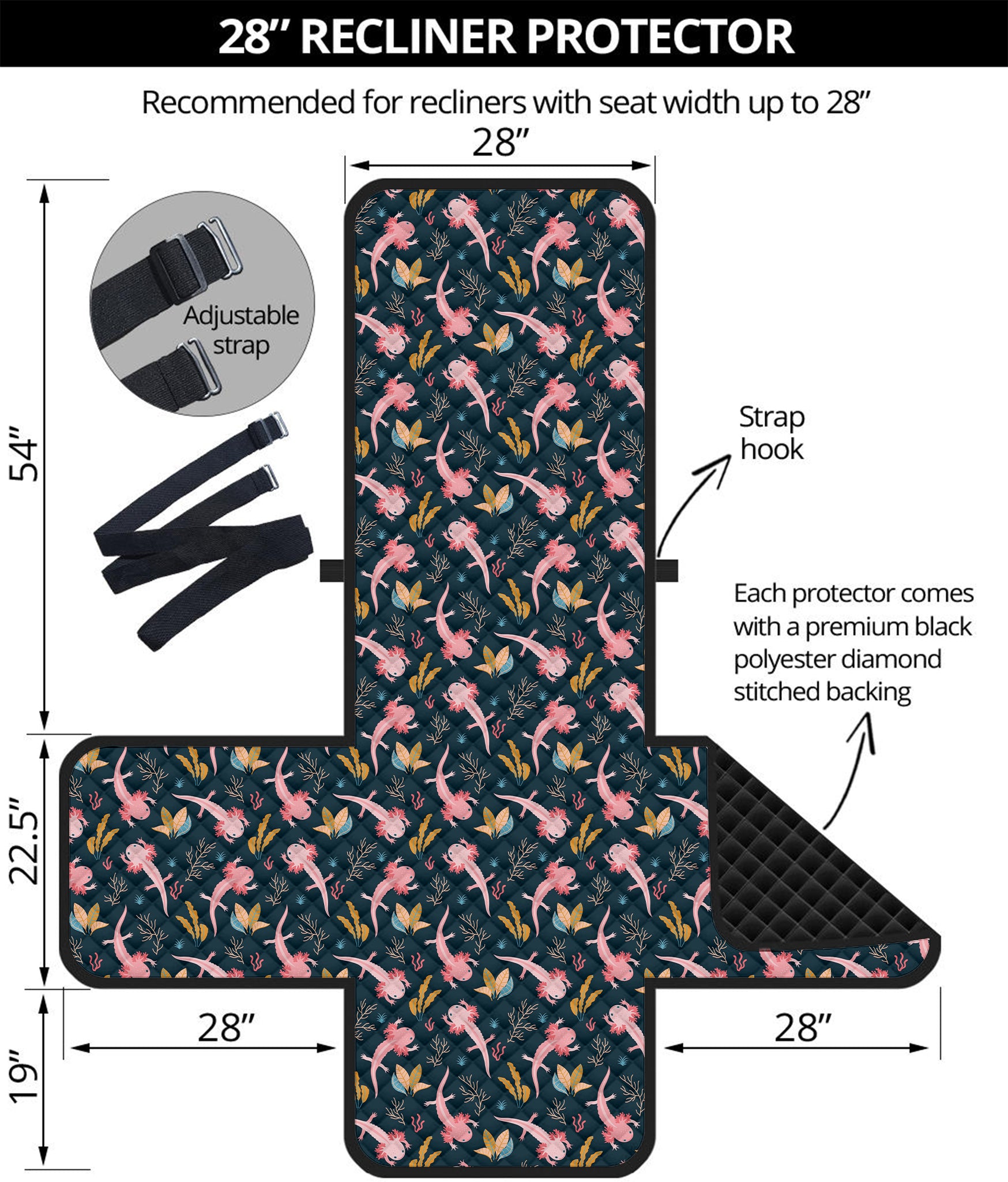 Pink Axolotl Pattern Print Recliner Protector